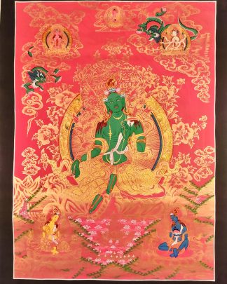 Green Tara - handmade Thangka Painting on cotton canvas