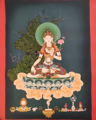 White Tara Thangka on cotton canvas