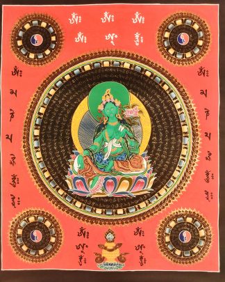 Green Tara in Mandala - handmade Thangka Thanka Painting on cotton canvas
