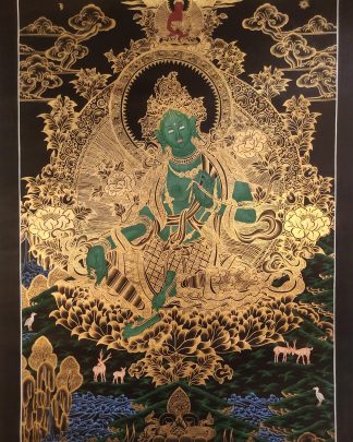 25" X 36" Green Tara | Boddhisattva | Spiritual | Handpainted | Handmade Thangka Thanka painting on cotton canvas