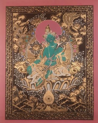 Green Tara - Handmade Thangka Thanka Painting on cotton canvas