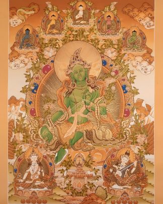 Green Tara - Handmade Thanka Thangka painting on cotton canvas
