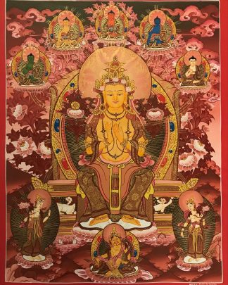 Set of Five Handmade Thankas on cotton canvas | Mandala | Maitreya Buddha | Tara | Shakyamuni Buddha