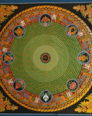 27.5" x 25.5" Mantra Mandala with 8 Auspicious Symbol | Symbol of Good Luck | Good Fortune | Tibetan Style |Wall Decor | Wall Painting |Thanka |Thanka | Buddhist | Handmade on cotton canvas