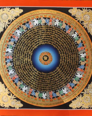 19.68" x 19.68" Mantra Mandala with Om in center | Om Mane Padme Hum |Buddhist | Buddhism| Handmade Handpainted | Spiritual | Meditation |Thangka |Thanka | Cotton Canvas