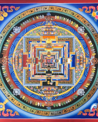 Kalachakra Mandala Original Hand painted | Free Silky Brocade Installation | Dalai Lama |Fine Quality Wheel of Time Mandala for Buddhist | Wall Decoration |Meditation | Spiritual | Handpainted Thangka Thanka | Cotton Canvas